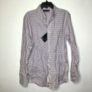 Tommy Hilfiger Men Button-Up Plaid Shirt Orange Blue Size Medium 15.5 34/35 NWT